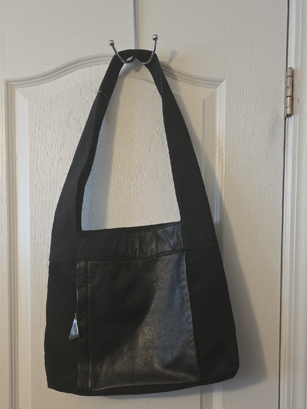 Sereta Black Leather-Accent Shoulder Bag